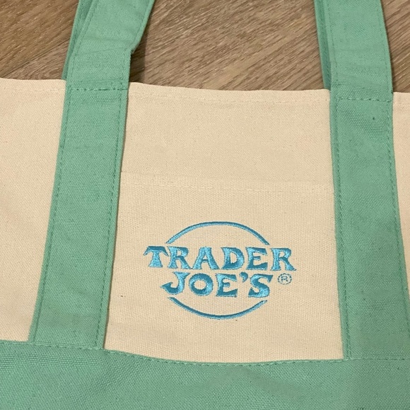 Trader Joe’s Viral Mini Pastel Green Canvas Tote New Without Tag - Picture 4 of 4